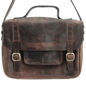 John Fluevog Brown Leather Radio Satchel Messenger Bag
